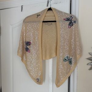 LAURA APONTE ITALY Sequin WOOL Butterfly 🦋 Wrap-VINTAGE-BEAUTIFUL!